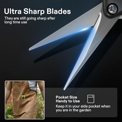 VIVOSUN Gardening Scissors 6.5 Inch Hand Pruner Pruning Shear with Straight Stainless Steel Blades, Black and Green