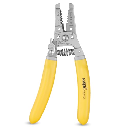 KATA 7 Inch Wire Stripper Wire Cutter, Cutting for 10-18 AWG Solid Wire and 12-20 AWG Stranded Wire, Wire Stripping Crimper Plier Multi-function Hand Tool for Electrican, Yellow