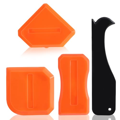 Gjinxi Caulk Tool Set 4 Pcs Sealant Silicone Finishing Kits 3 in 1 Scraper Multifunction Hand Tools Orange Grout Caulk Remover Applicator for Kitchen Bathroom Floor Sealant Sealing