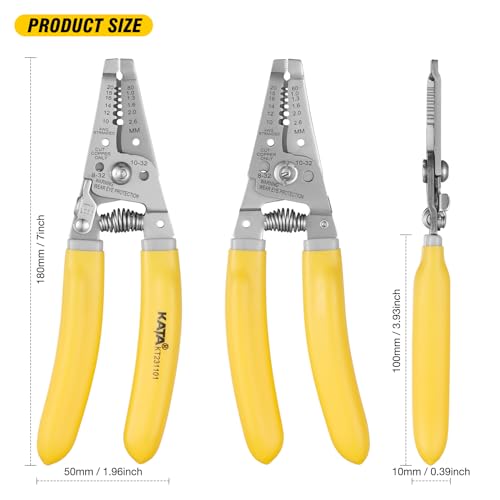 KATA 7 Inch Wire Stripper Wire Cutter, Cutting for 10-18 AWG Solid Wire and 12-20 AWG Stranded Wire, Wire Stripping Crimper Plier Multi-function Hand Tool for Electrican, Yellow