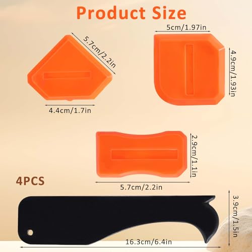 Gjinxi Caulk Tool Set 4 Pcs Sealant Silicone Finishing Kits 3 in 1 Scraper Multifunction Hand Tools Orange Grout Caulk Remover Applicator for Kitchen Bathroom Floor Sealant Sealing