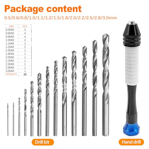 CoguZed 26 Pcs Jewelry Hand Drill Set, Versatile Pin Vise Craft Drill for Jewelry Making, High Precision Manual Drill with Mini Twist Drill Bits, Ideal for Wood, Plastic, Miniature Crafting(Blue)