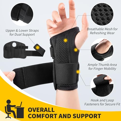 CAMBIVO Wrist Brace for Carpal Tunnel Night Support, Adjustable Wrist Splint for Pain Relief, Sprained Wrist, Arthritis, Tendonitis, RSI, Wrist Support Hand Brace for Men and Women