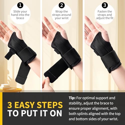 CAMBIVO Wrist Brace for Carpal Tunnel Night Support, Adjustable Wrist Splint for Pain Relief, Sprained Wrist, Arthritis, Tendonitis, RSI, Wrist Support Hand Brace for Men and Women