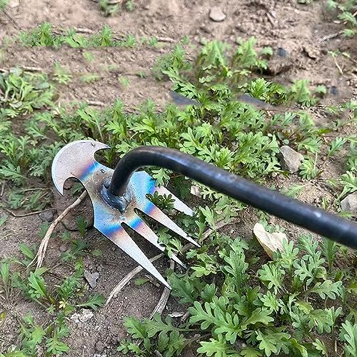 Jvoiyae New Weeding Artifact Uprooting Weeding Tool, 16 Inch Premium Steel Weed Puller 4 Teeth Dual Purpose Hand Weeder Tool, Weeding Pulling Tool for Gardening with Long Handle