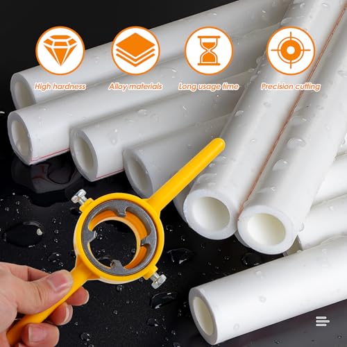 6Pcs PVC Thread Maker Tool, Pipe Threader Plumbing Tool Kit, Pipe Threader Kit with with 3 Dies 1/2” 3/4" and 1”, Tap and Die Set, Plastic Pipe Thread Round Die Set, Manual Hand Tool for PVC Threading