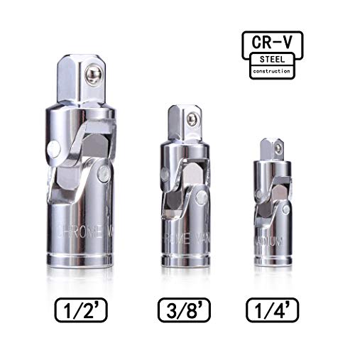 3-Piece Chrome Vanadium Universal Swivel Socket Adapter Set