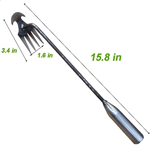 Jvoiyae New Weeding Artifact Uprooting Weeding Tool, 16 Inch Premium Steel Weed Puller 4 Teeth Dual Purpose Hand Weeder Tool, Weeding Pulling Tool for Gardening with Long Handle
