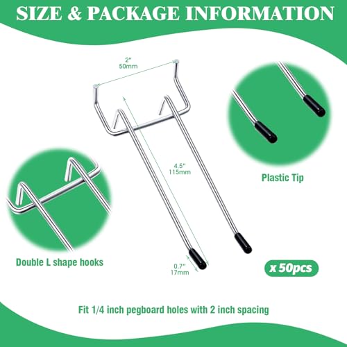 50Pcs 5" Double Arm Pegboard Hooks Set
