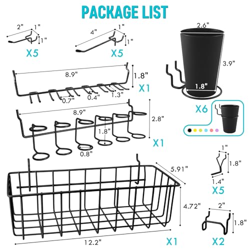 Pegboard Accessories Set with Baskets and Hooks