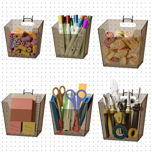 Clear Pegboard Cup Holders with Hooks - 6 Pack