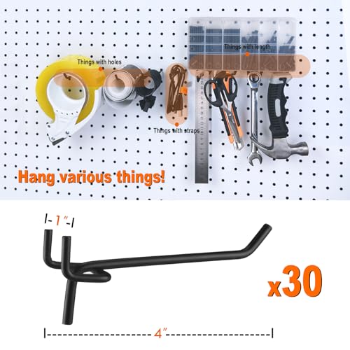 30 Pack Black Metal Pegboard Hooks 4”