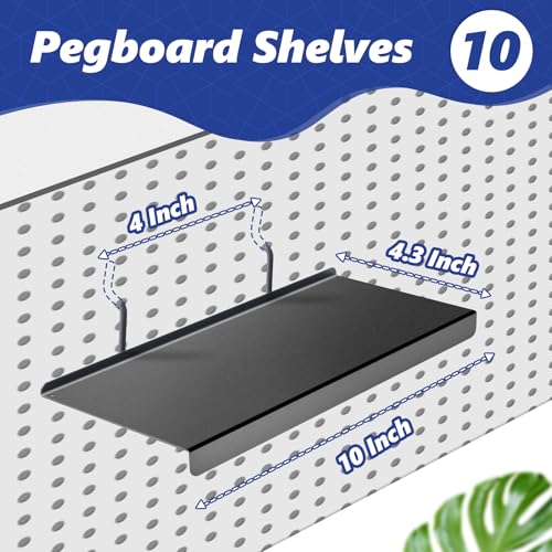 10-Pack Metal Pegboard Shelves, 10x4.3 Inch