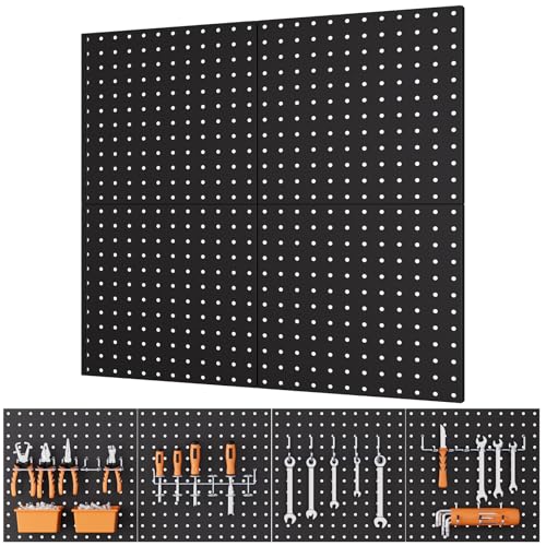 4-Pack Black Metal Pegboard Panels for Tool Organization