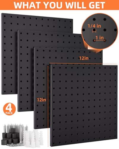 4-Pack Black Metal Pegboard Panels for Tool Organization