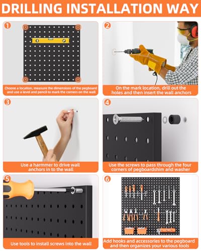 4-Pack Black Metal Pegboard Panels for Tool Organization