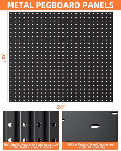 4-Pack Black Metal Pegboard Panels for Tool Organization