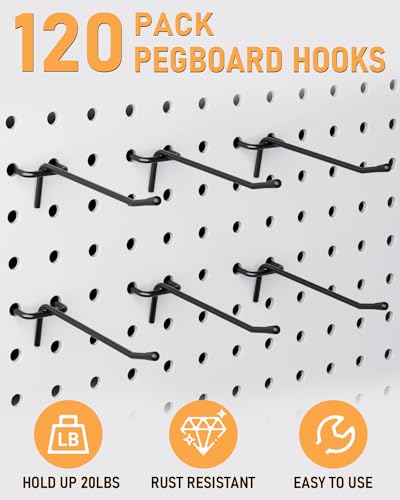 “INCLY 120 Pack Black Pegboard Hooks Set”
