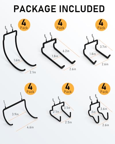 24 Pack Heavy Duty 1/4 Inch Pegboard Hooks