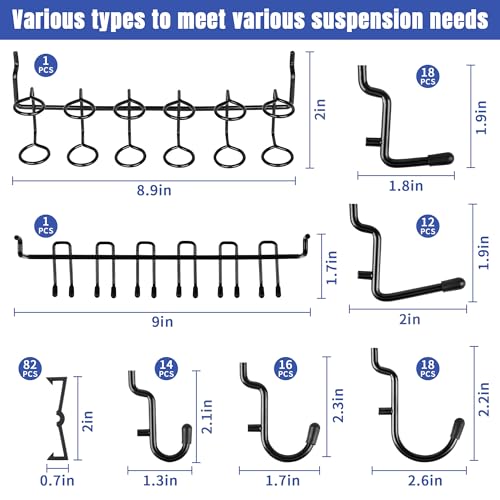 196 PCS Heavy Duty Black Pegboard Hooks Set