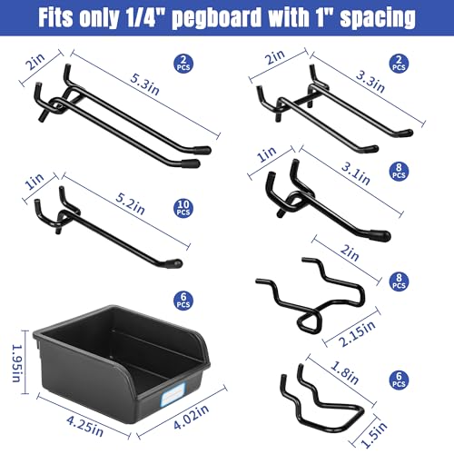 196 PCS Heavy Duty Black Pegboard Hooks Set