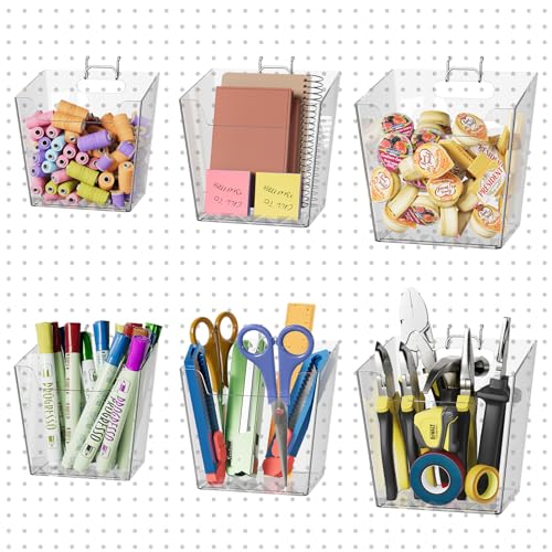Clear Pegboard Cups with Hooks - 6 Pack