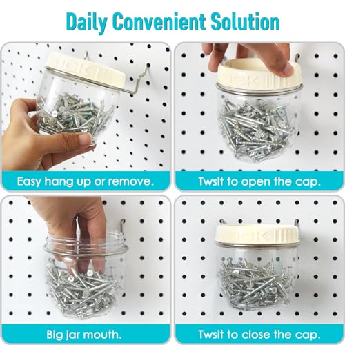 Large Clear Jars for Pegboard Organization – 3 Pack