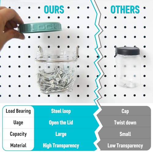Large Clear Jars for Pegboard Organization – 3 Pack