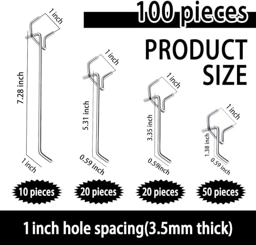 100PCS Heavy Duty Metal Pegboard Hooks Set