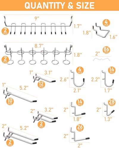 Heavy-Duty 1/4" Pegboard Hooks Set for Tools