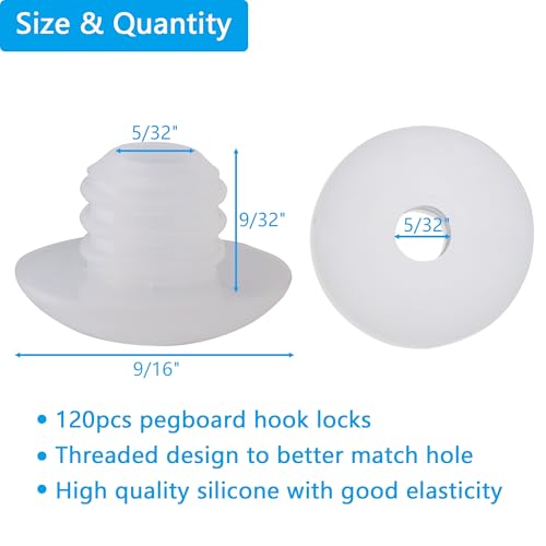 Pegboard Hook Locks, Peg Board Plugs, for Stopping Hooks from Falling Off, 120PCS, Translucent