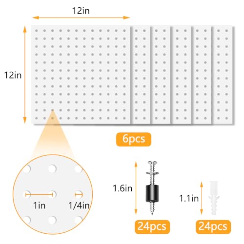 6-Pack Metal Pegboard Wall Organizer Panels