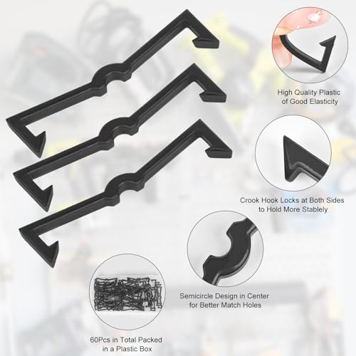 Black Peg Locks Plastic Pegboard Hook Organizer - 60Pcs