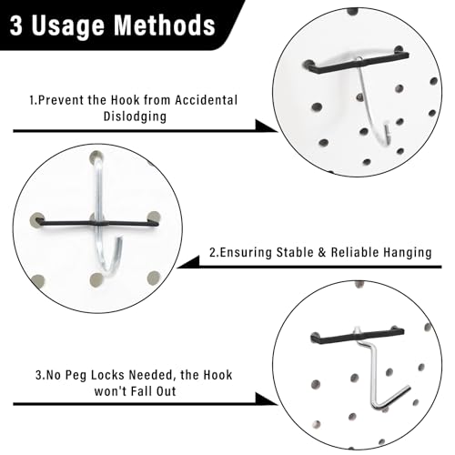 Black Peg Locks Plastic Pegboard Hook Organizer - 60Pcs