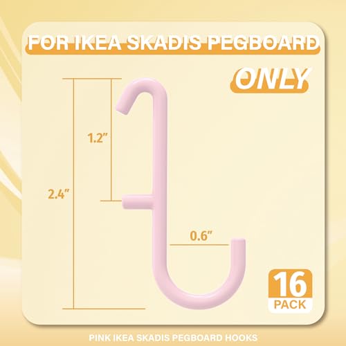 Pink Pegboard Hooks for IKEA Skadis - 16 Pack