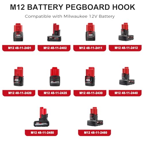 Milwaukee M12 Battery Pegboard Hooks - 12 PCS