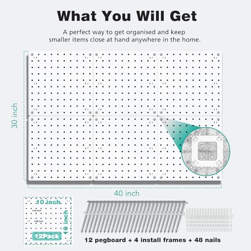 12-Piece White Pegboard Wall Organizer Kit