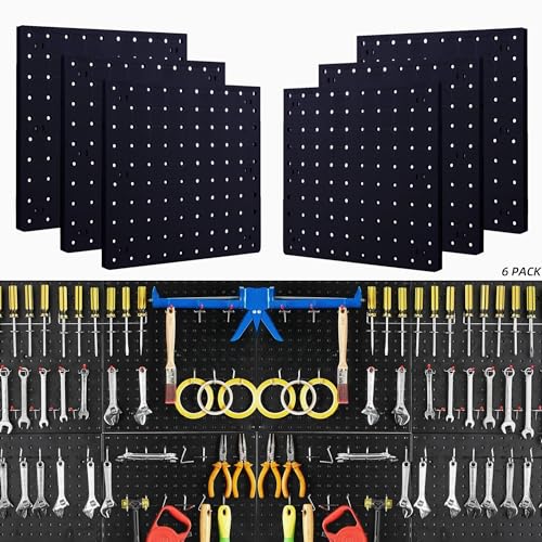 Black Pegboard Wall Organizer Panels - 6 Pieces