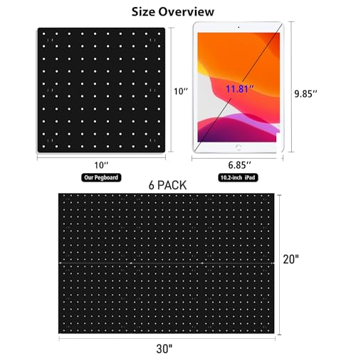 Black Pegboard Wall Organizer Panels - 6 Pieces