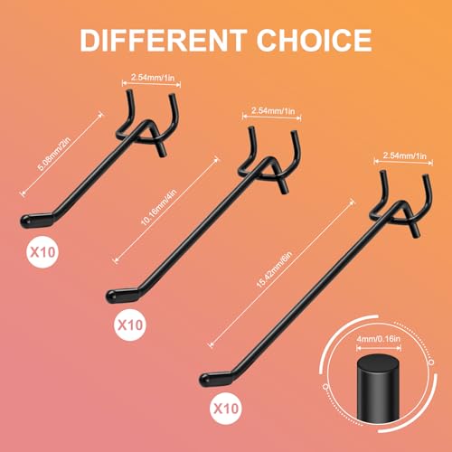CICICO Black Pegboard Hooks - 30 Pack, Various Sizes