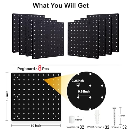 Black Pegboard Wall Organizer – 8 Panels, 10x10in