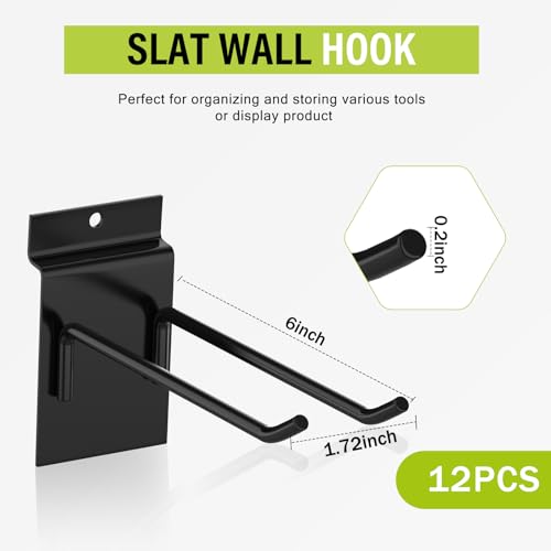 Heavy Duty 6 Inch Slatwall Hooks - 12 Pack