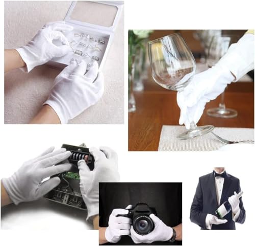 24 White Cotton Gloves by ADOPLX Stretchable Medium