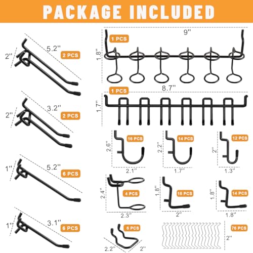 Heavy Duty Metal Pegboard Hooks Set, 176 Pcs