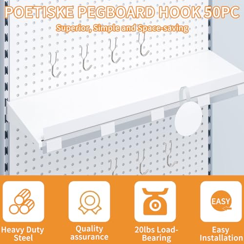 MOROBOR 50pcs Rustproof Stainless Steel Pegboard Hooks