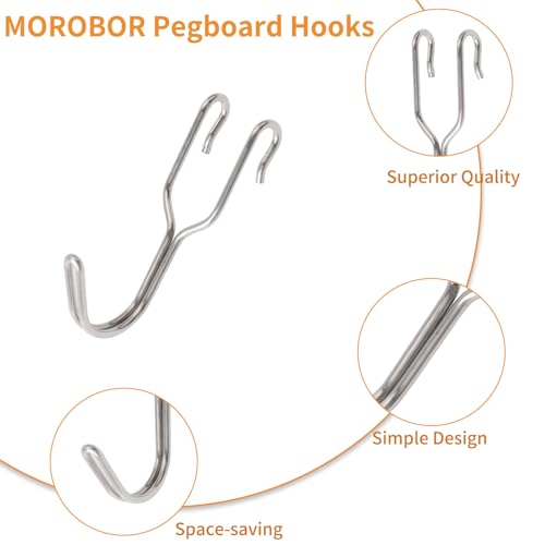MOROBOR 50pcs Rustproof Stainless Steel Pegboard Hooks