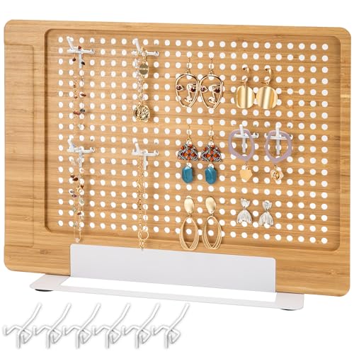 Versatile Bamboo Pegboard Display Stand with Hooks