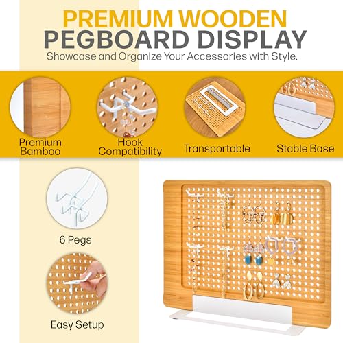 Versatile Bamboo Pegboard Display Stand with Hooks