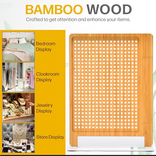 Versatile Bamboo Pegboard Display Stand with Hooks
