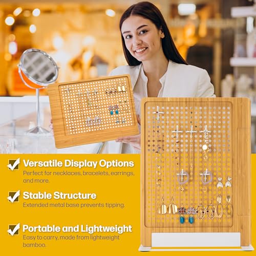 Versatile Bamboo Pegboard Display Stand with Hooks
